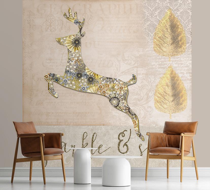 Fototapete, Hirsch in Gold Abstrakt Glamour- Andrea Haase