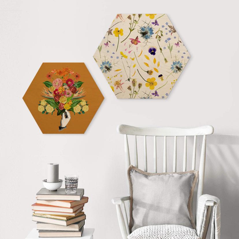 Esagono in legno UN Designs - Fiori secchi