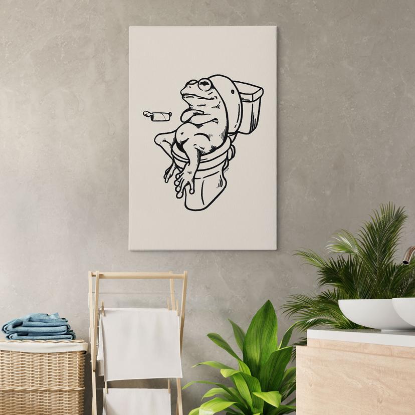 Stampa su tela Aspettando alla toilette - Illustrazione umoristica di una rana - Royle