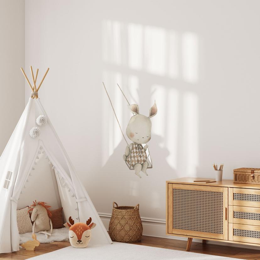 Wallsticker kaninbarn på gynge