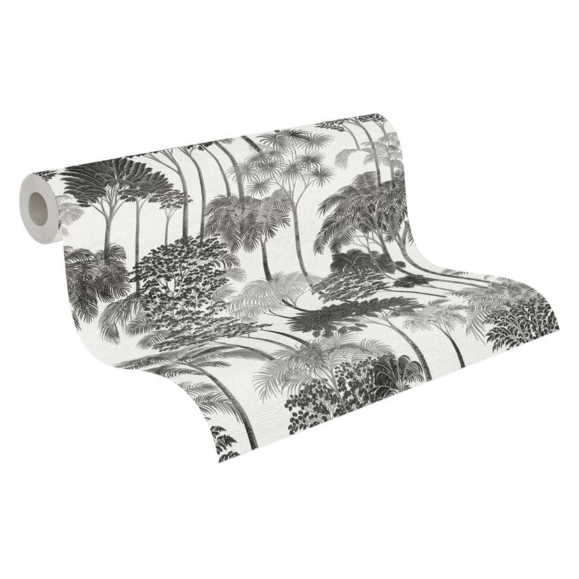 Papel pintado no tejido arboles del bosque palmeras gris negro blanco metalizado papel pintado natur