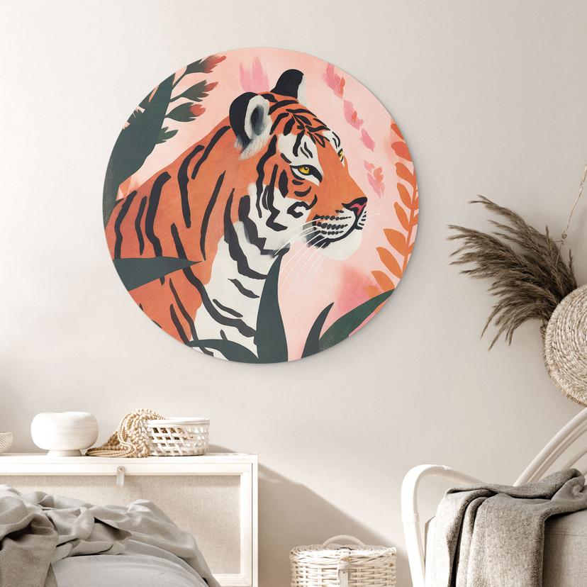 Cerchio a muro Tigre in una giungla rosa - Treechild