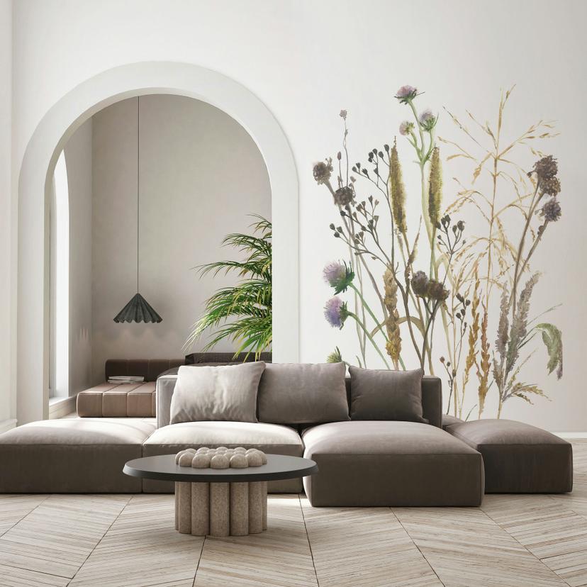 Fotomurale fiori, foglie natura floreale opaco in bianco, beige 2,70 x 1,59m