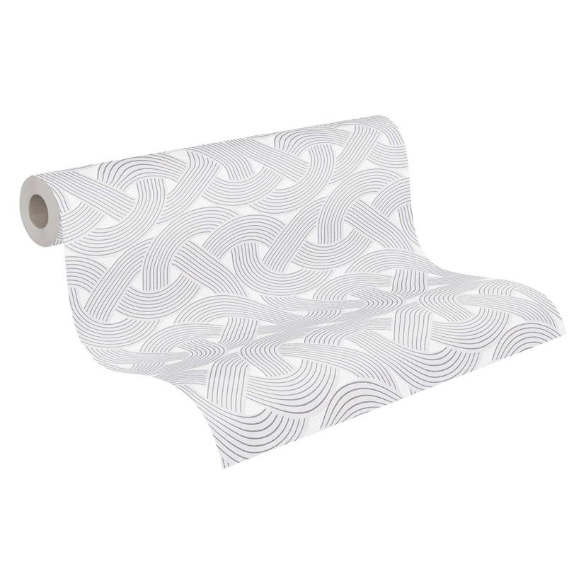 Papel pintado no tejido de estilo art déco blanco plateado - papel pintado gráfico con motivo de lín
