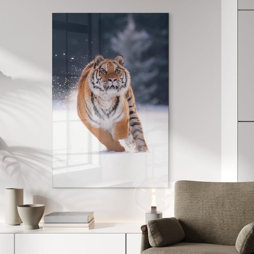 Stampa su vetro acrilico tigre siberiana nella neve - van Duijn