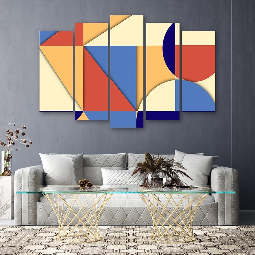 Stampa su tela 5 pezzi, Forme di astrazione geometrica