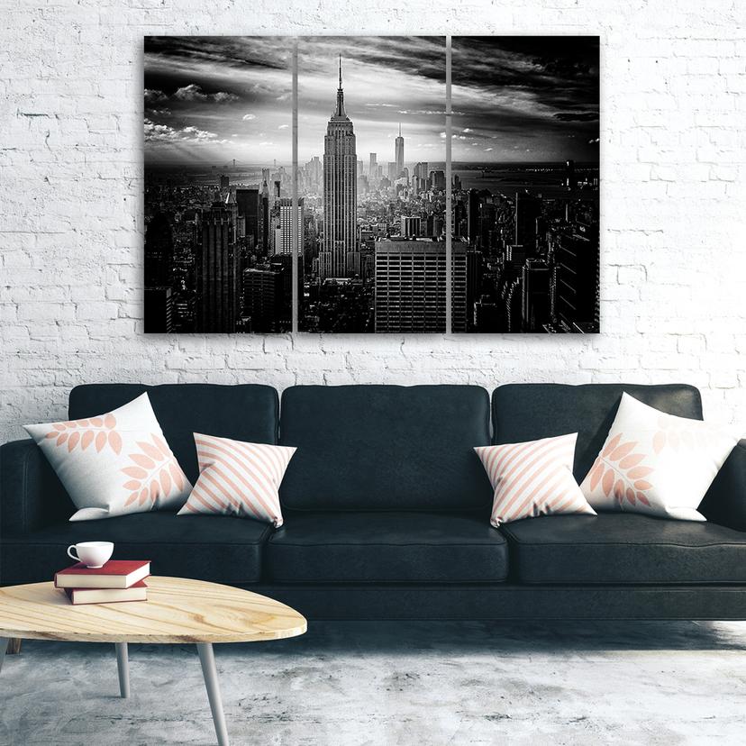 Stampa su tela 3 pezzi New York City in bianco e nero