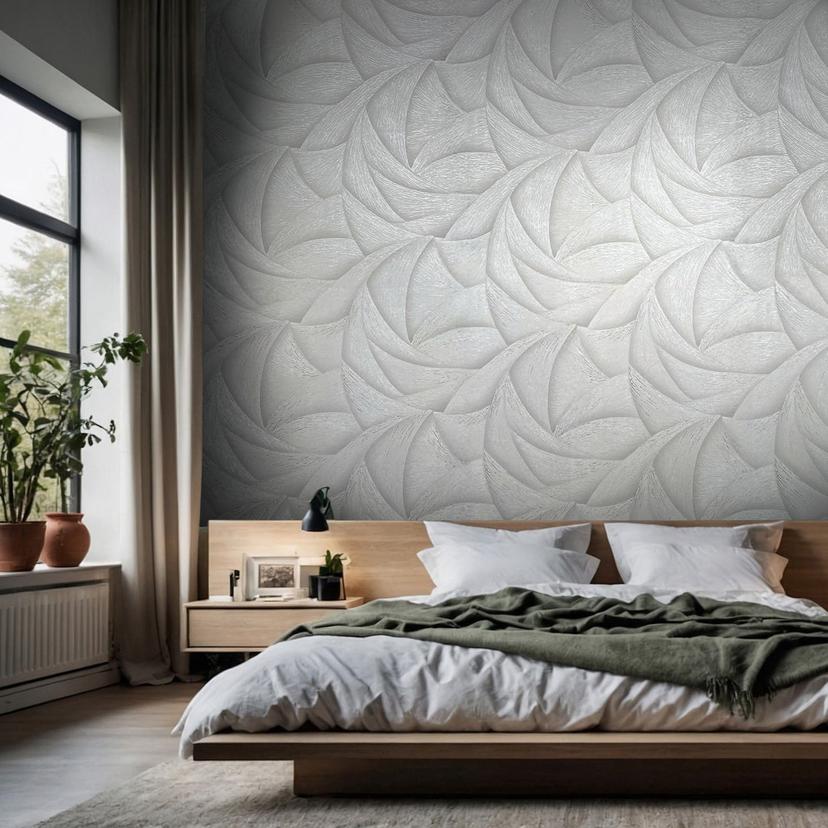 Papier peint intissé gris, beige 3D aspect vagues graphique moderne
