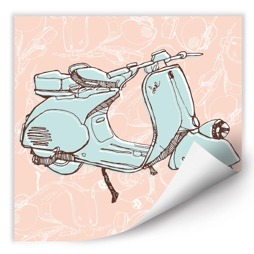 Muurprints Geillustreerde Vespa - Vierkant
