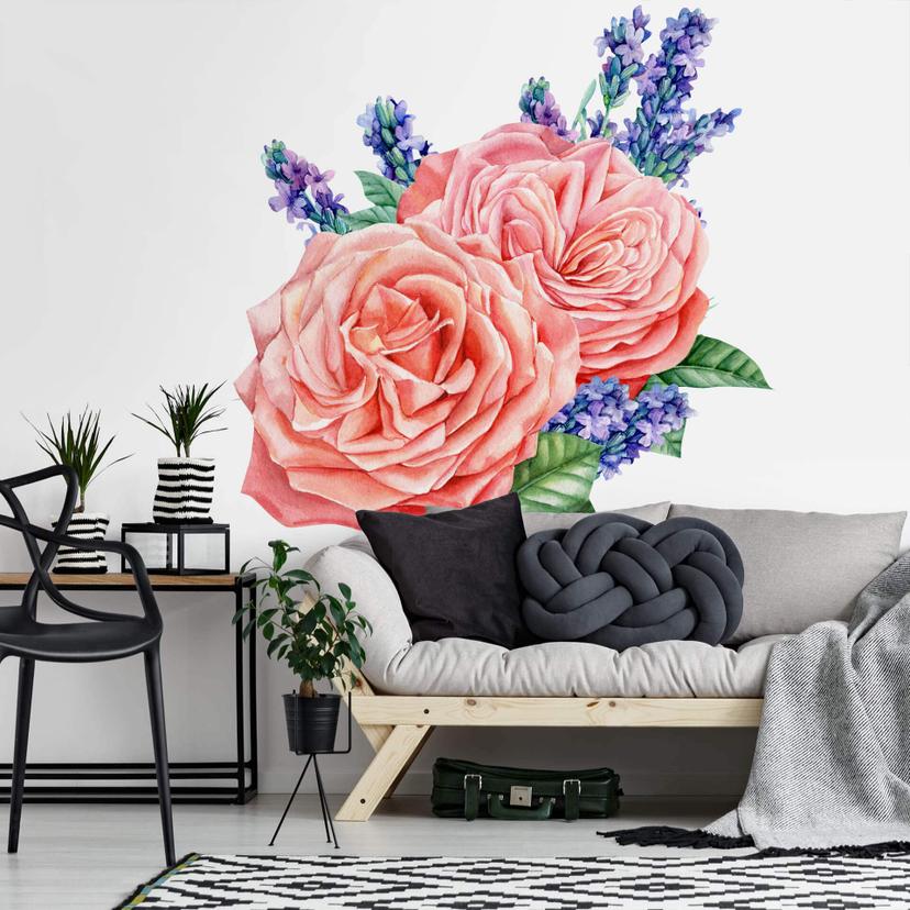 Sticker mural harmonie de roses XXL