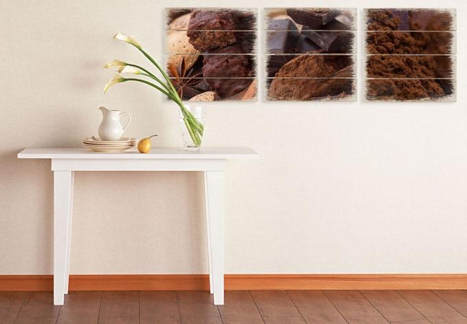 Composizione di stampe su legno - sogno di cioccolato 02 (in 3 parti)