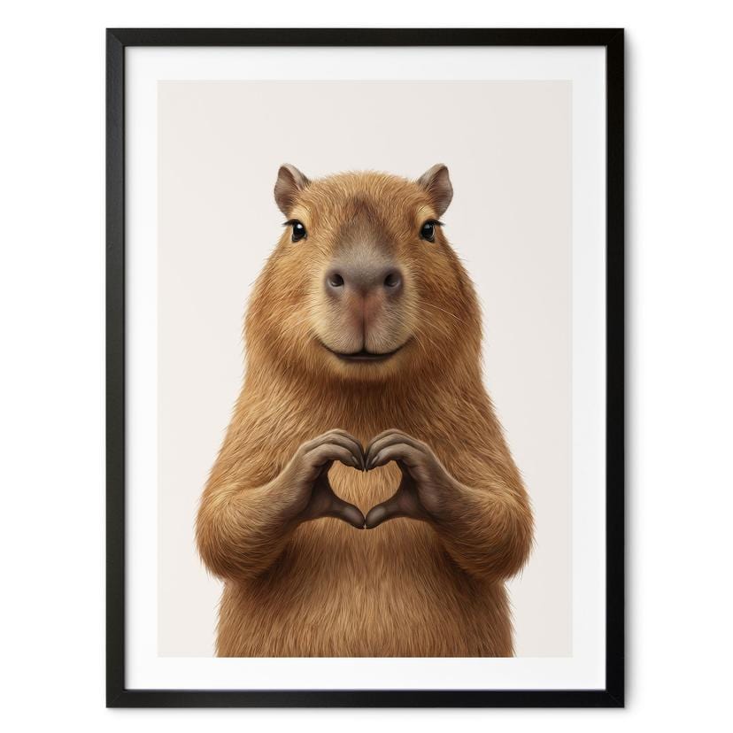 Poster Capybara avec main en forme de cœur