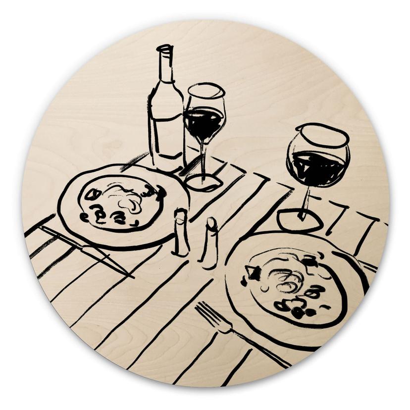 Cuadro de madera bodegón cena con vino - Treechild - Redondo