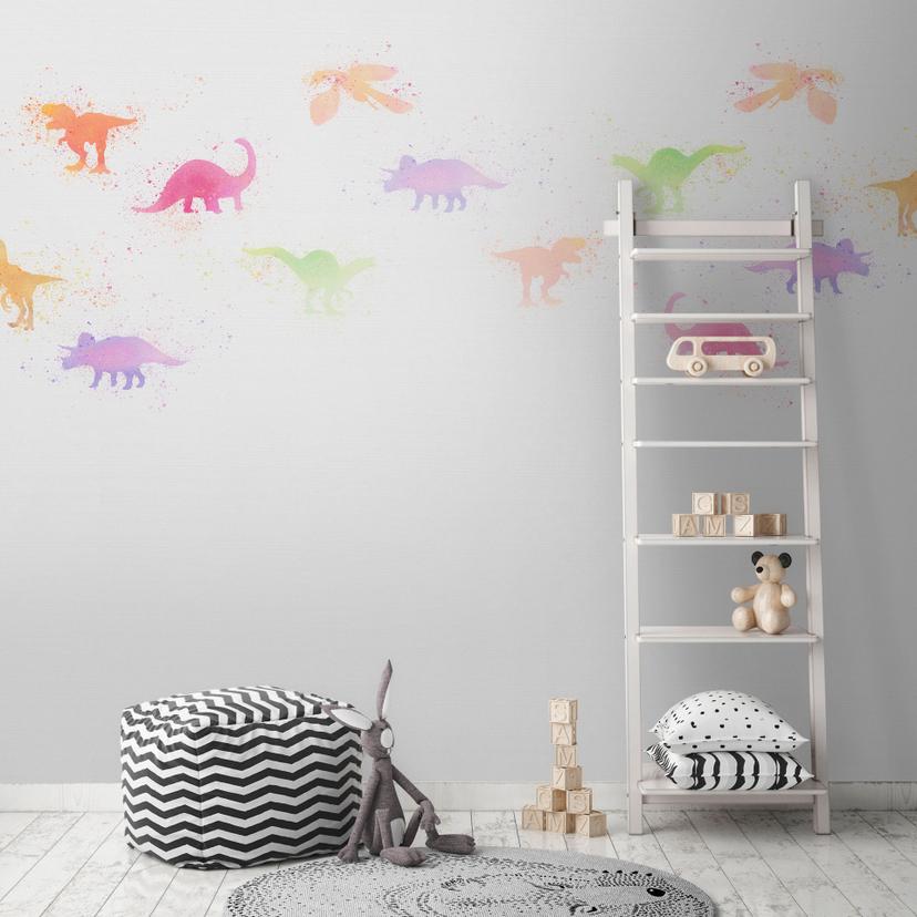 Akvarel dyretapet i grågrøn - non-woven tapet Designwalls 2 - 2,55 x 3,5 m