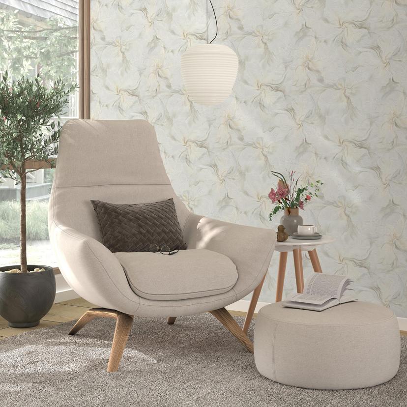 Ikke-vævet tapet, blomstermotiv tapet Aurora creme