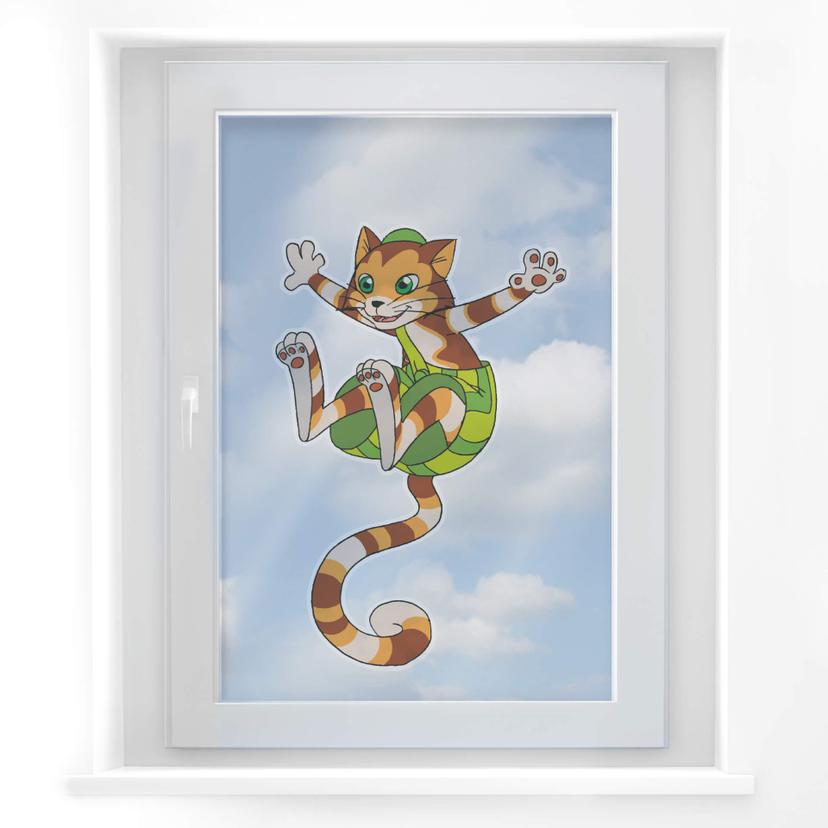 Fensterbild Pettersson und Findus - Springender Findus