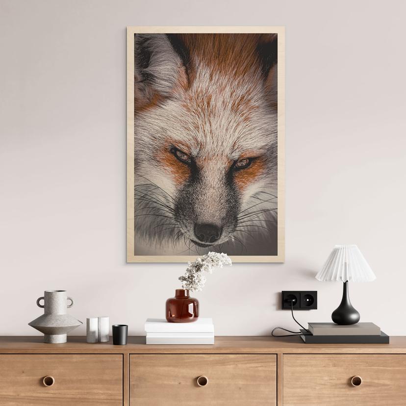 Stampa su legno ritratto animale volpe rossa - Nagi