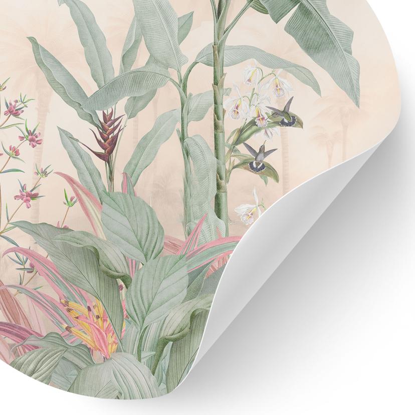 Wallsticker Tropisk idyll med kolibri aprikos - Blomstersmycke Dekor - Rund