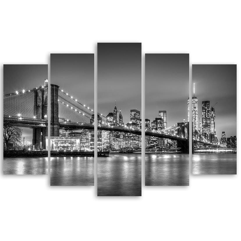 Stampa su tela 5 pezzi, New York di notte