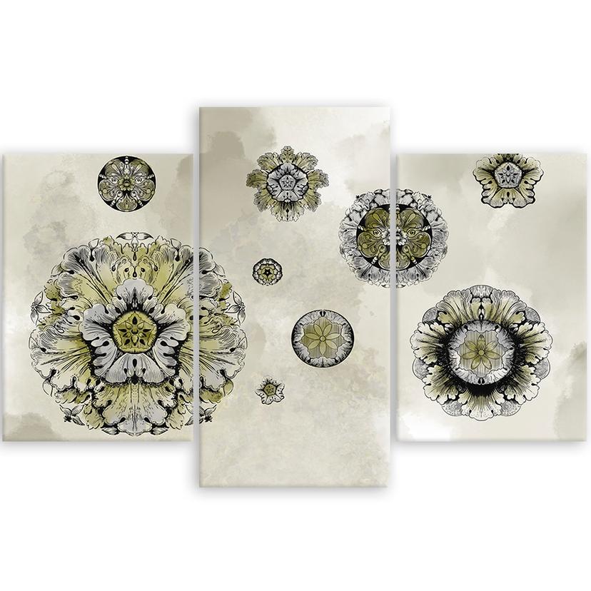 Stampa su tela in 3 pezzi, forme geometriche floreali