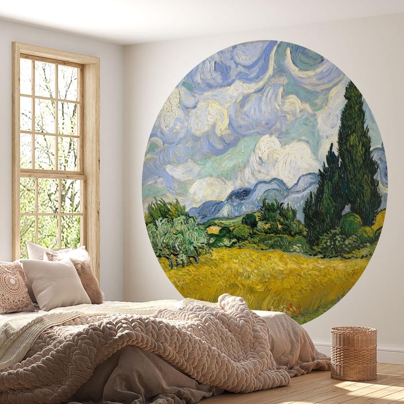 Tapet cirkel Van Gogh - Hvedemark med cypresser - vliesetapet/selvklæbende non-woven tapet