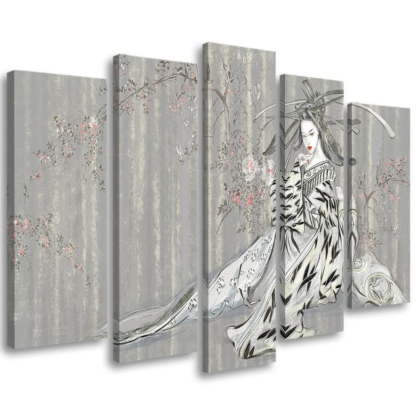 5 stykke lærredstryk, traditionel japansk geisha