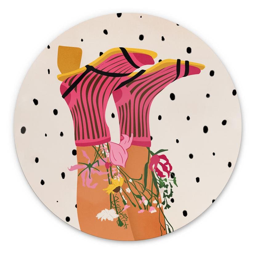 Billede sokkekærlighed møder flower power - Mokate - rund – print på aluminium (Alu-Dibond)
