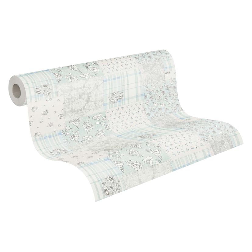 Papel pintado Floral azul gris - papel pintado no tejido "country house" A.S. Création - mate y lige