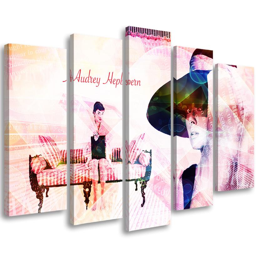 Lærredstryk 5 dele, Audrey Hepburn