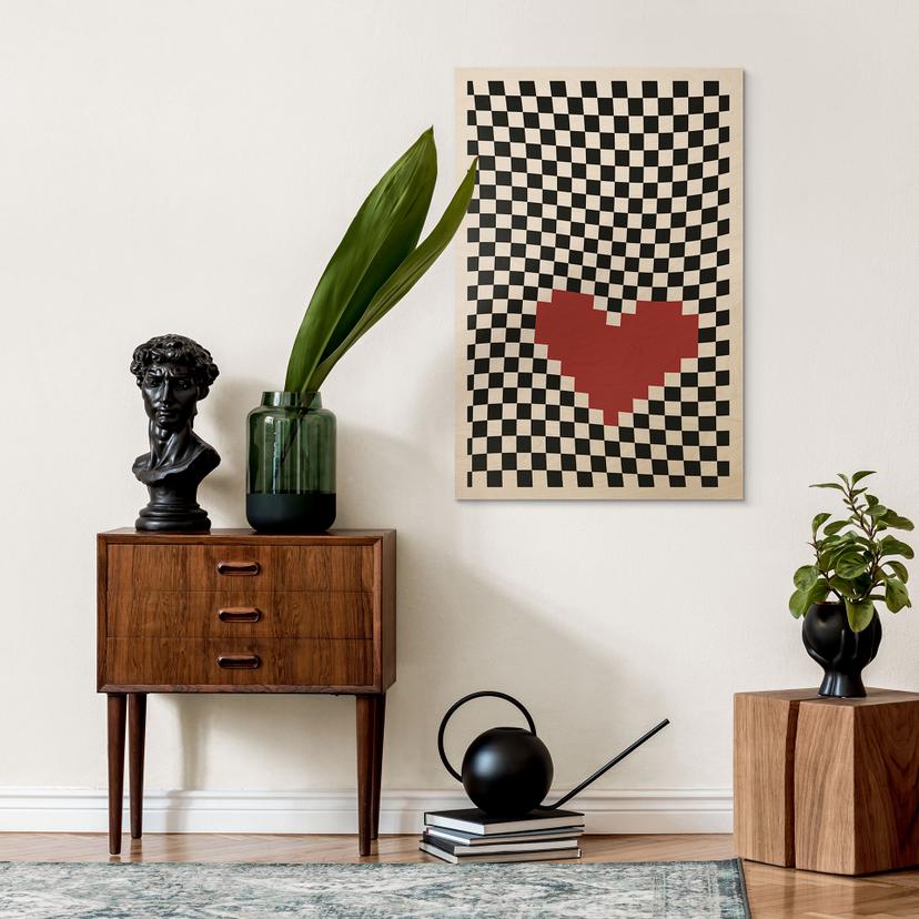 Stampa su legno Illusione ottica: cuore in stile pixel - Kerr-Dineen