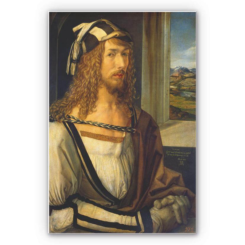 Wandbild Dürer - Selbstbildnis mit Landschaft