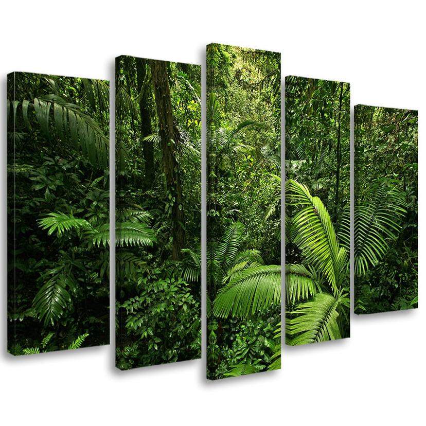 5 stykke lærredsprint, grønne skovblade