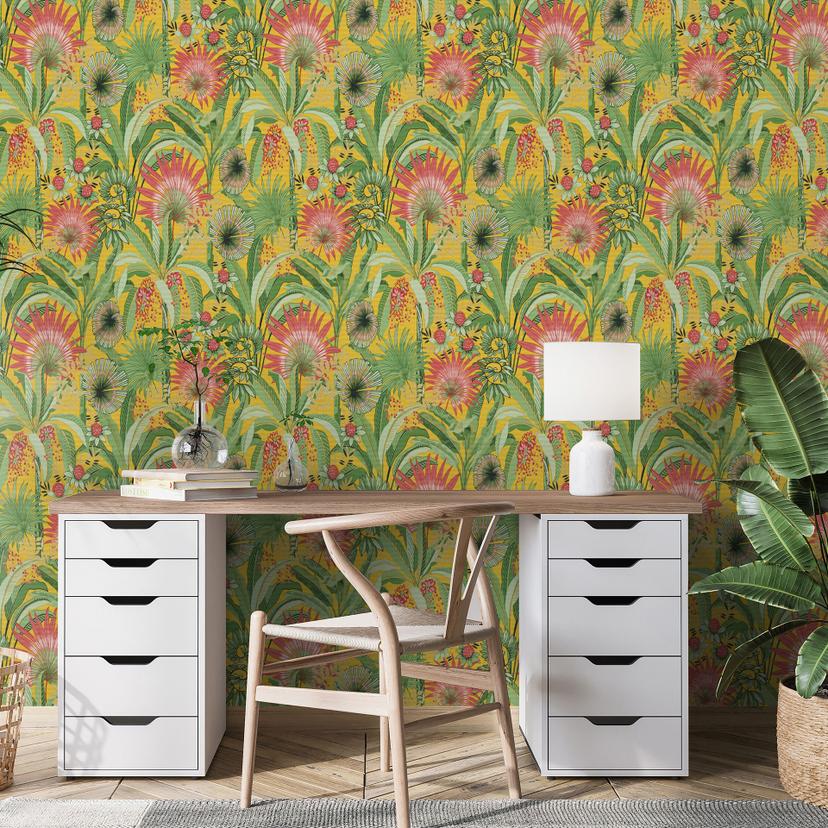 Blomstertapet, blomstertapet, Erismann Martinique gul non-woven tapet
