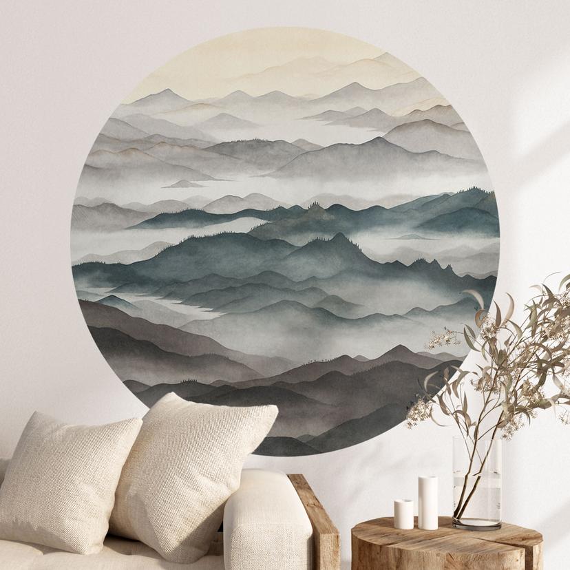 Wandtattoo Roerich Light - Nebelige Berglandschaft - Sir Edward x Grigory Gladarev - Rund