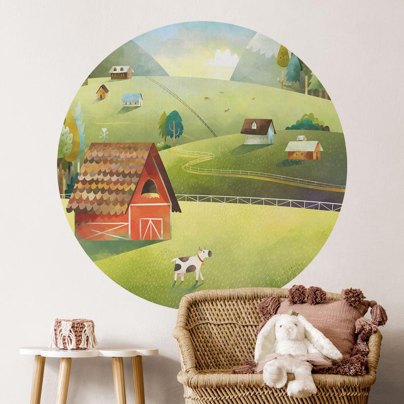 Farverig gård i bjergene Wallsticker - DigitalArtsi - Round