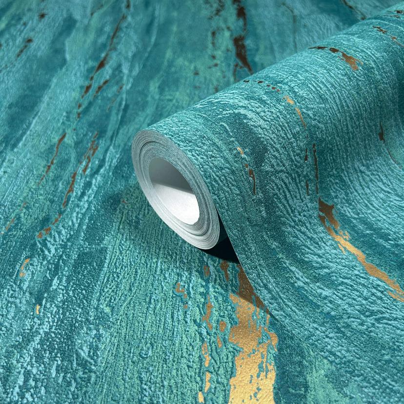 Non-woven tapet med glansig, grov struktur och grönt gipsutseende