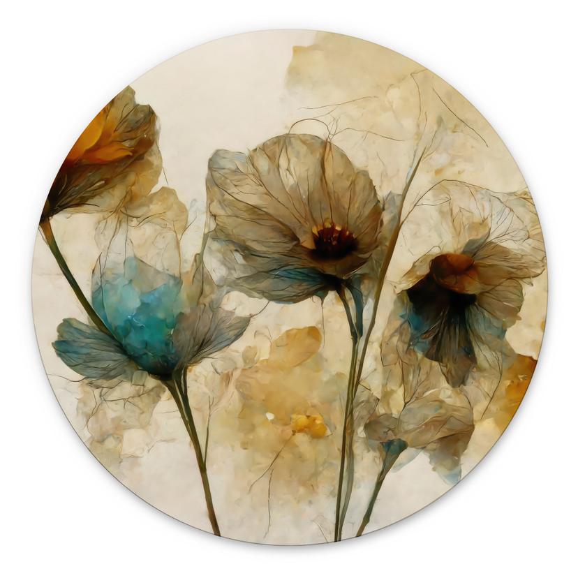 Tableau Fleurs de coquelicot séchées au look vintage - Treechild - Alu-Dibond - Rond