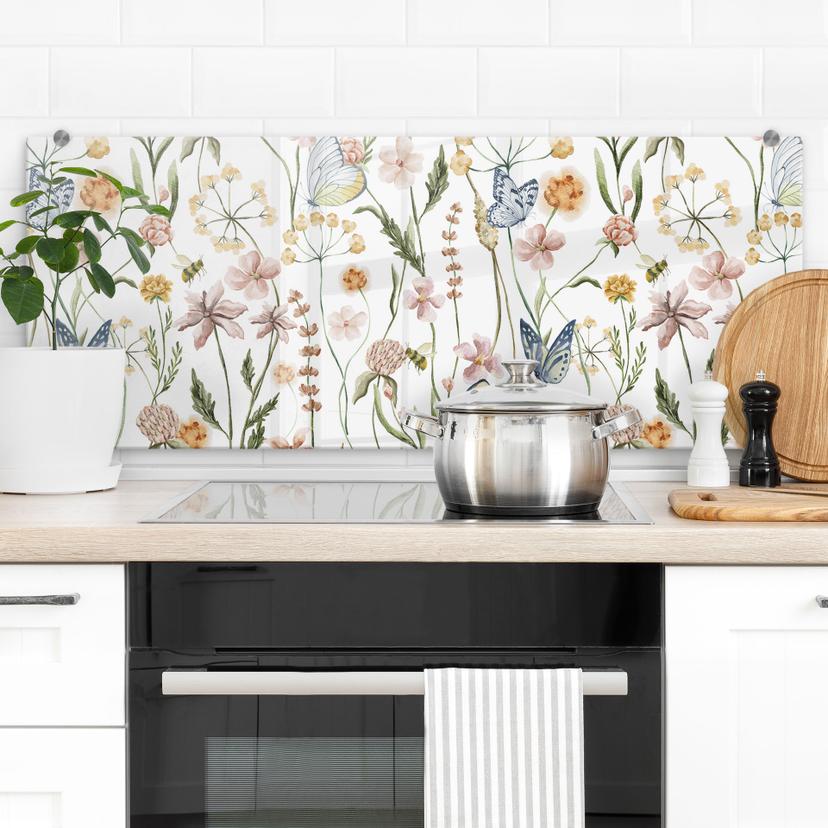 Stænkplade Forårseng med sommerfugle - UN Designs