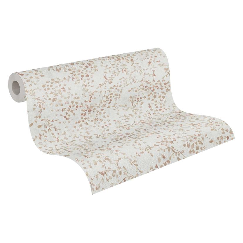 Carta da parati floreale a viticci acquerellata - Carta da parati in tessuto non tessuto in beige ma