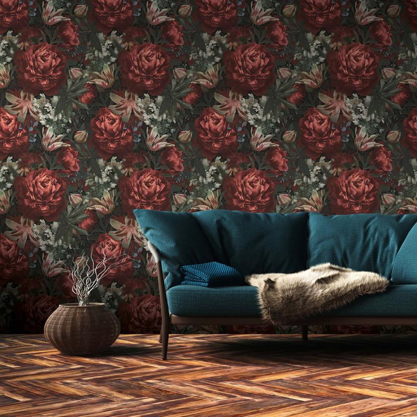 A.S. Creation blomstret tapet i rødt og grønt non-woven tapet i blomstret stil