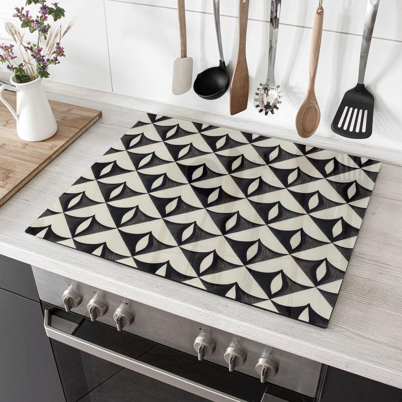 Plaque de cuisson Ornements géométriques en noir et beige - Treechild