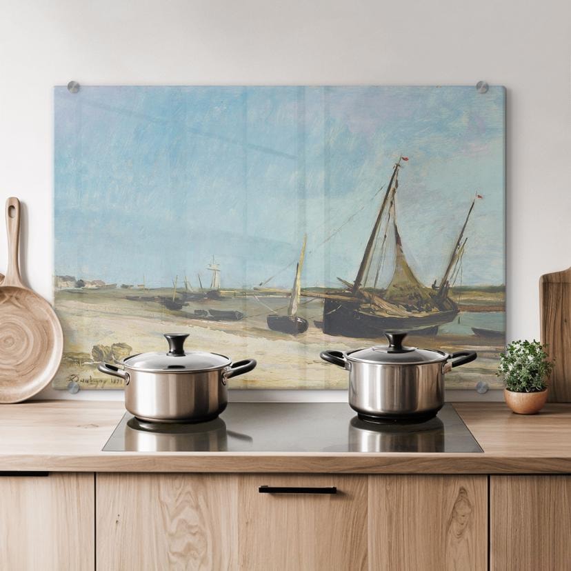 Stænkplade - Daubigny - Både ved stranden ved Étaples