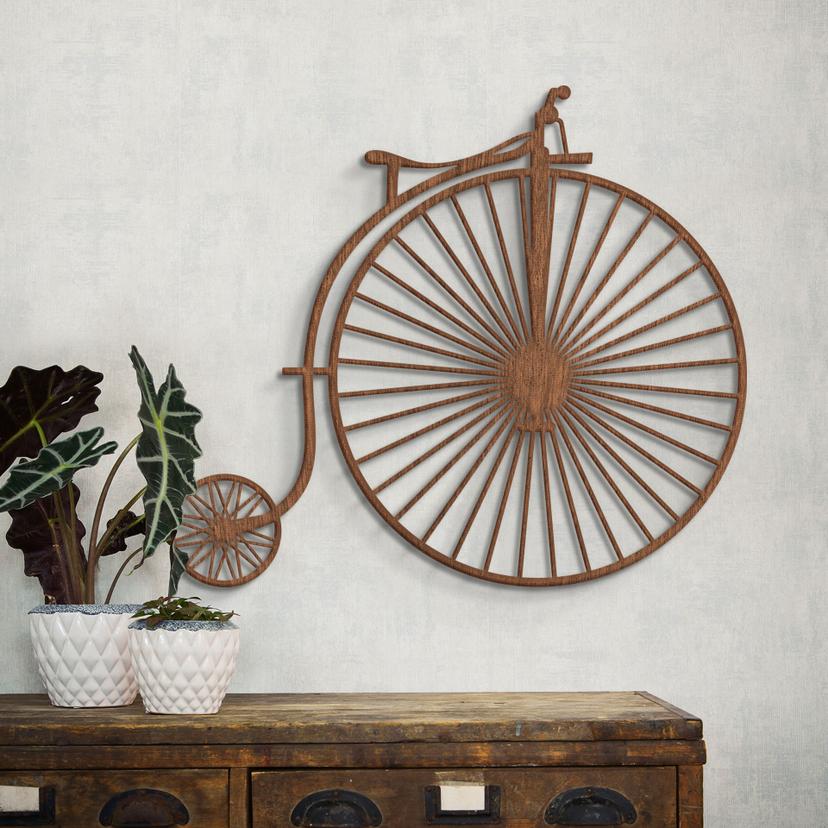 Decoración en madera chapa de caoba - Bicicleta antigua - penny-farthing