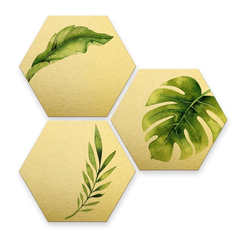 Hexagone - Alu-Dibond-Effet doré - Kvilis - Jungle 04 (Set de 3)