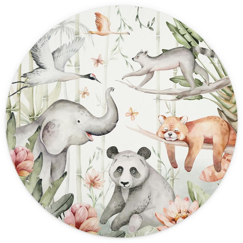 Fototapete Kinderzimmer - Asiatische Tiere im Bambuswald - Kvilis - Rund - Selbstklebend/Vlies