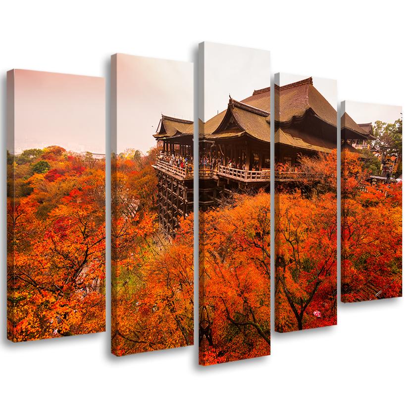 Tableau sur Toile en 5 parties Jardin Japon Paysage