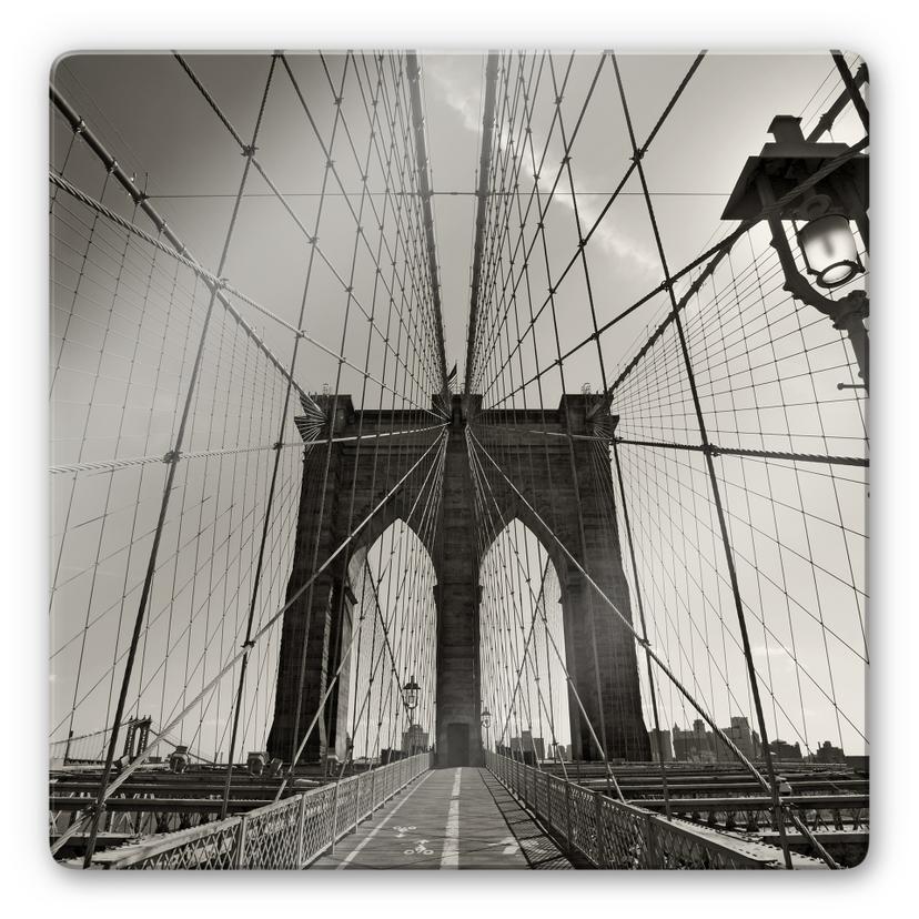 Stampa su vetro Prospettiva del ponte di Brooklyn - quadrato