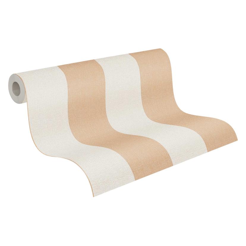 Papel pintado a rayas beige crema - Papel pintado no tejido con textura textil clásico & cálido