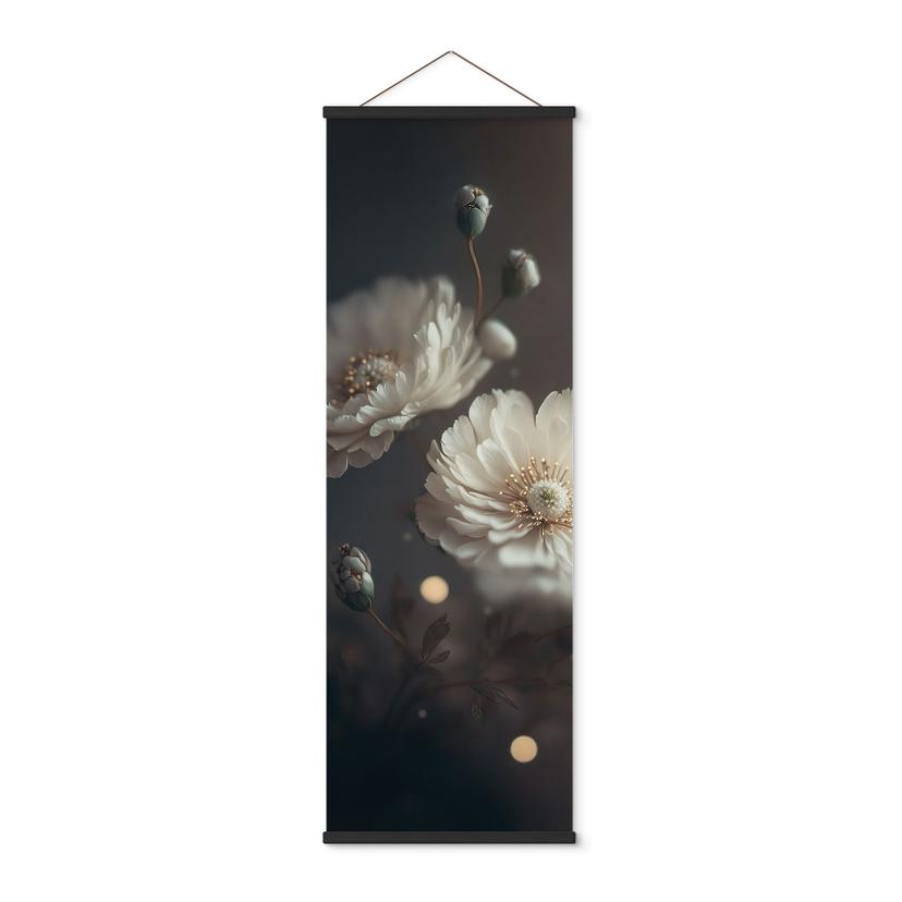 Tekstil plakat Hvide blomster med guldstøv - Treechild - Panorama