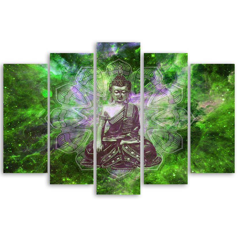 Stampa su tela 5 pezzi, Buddha Mandala Nature Green